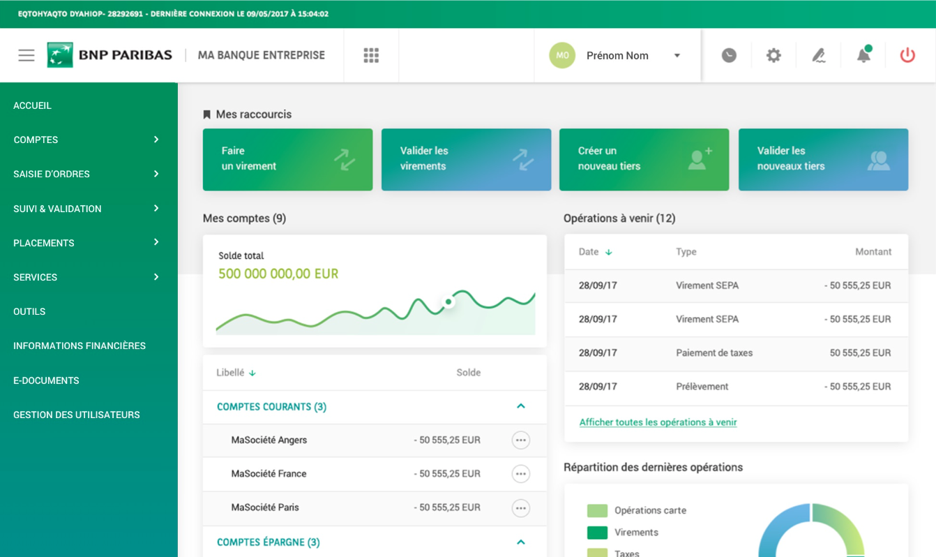 Enterprise Banking Dashboard BNP Paribas